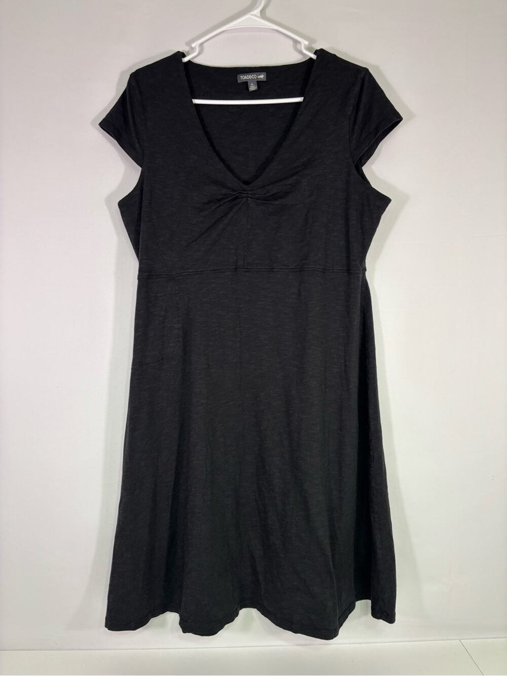 Toad & Co Sustainable Knit Dress Gray V Neck Pocket Dress Organic Cotton XL 1389